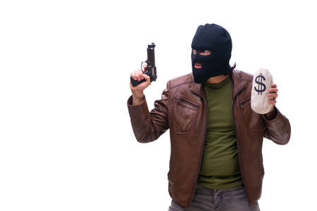 Robber wearing balaclava isolated on white background