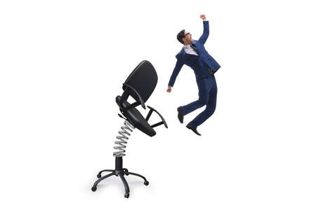 Promotion concept with businessman ejected from chair