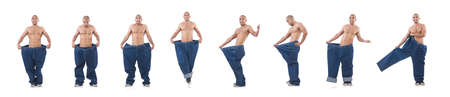 The man in dieting concept with oversized jeans