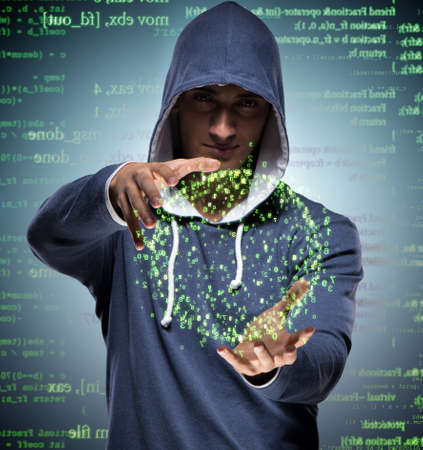 Young hacker in cyber security conceptの写真素材