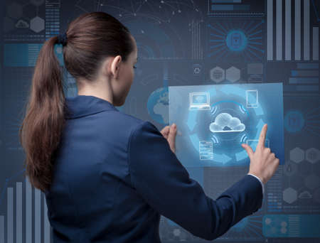 The businesswoman in cloud computing conceptの写真素材