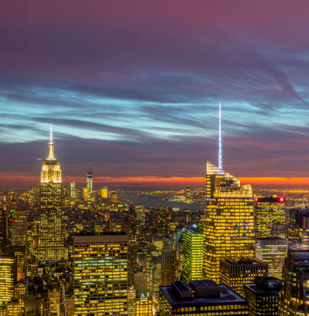 The view of new york manhattan during sunset hours