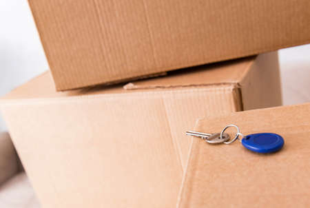 Close up of boxes and keys