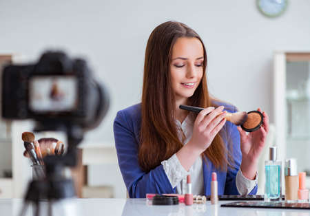 Beauty fashion blogger recording videoの写真素材