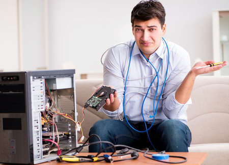Frustrated man with broken pc computer