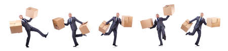 Businessman with box isolated on the white