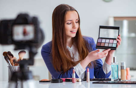 Beauty fashion blogger recording videoの写真素材