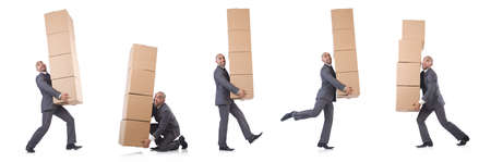 The businessman with box isolated on the white