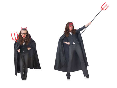 Female wearing devil costume and trident