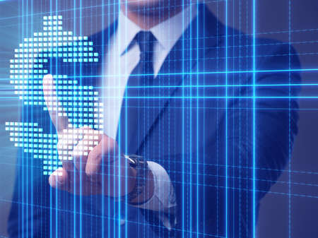 Businessman pressing dollar sign in business concept