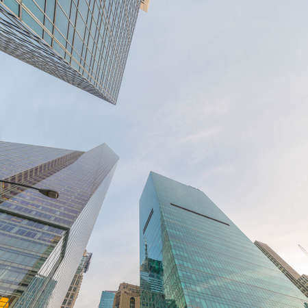 The new york skyscrapers vew from street level