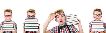 Funny student with stack of books