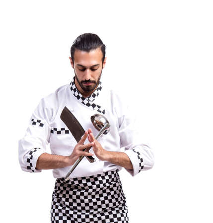 Funny male cook isolated on the white backgroundの写真素材