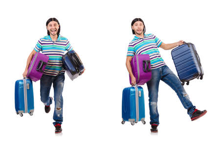 Travel vacation concept with luggage on whiteの写真素材