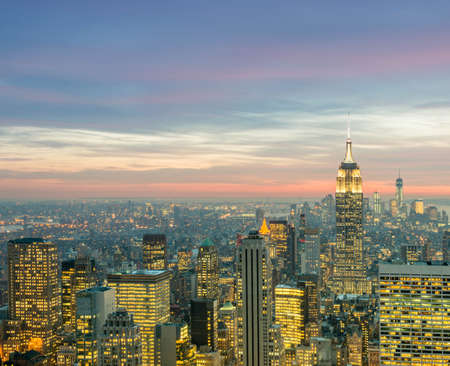 The view of new york manhattan during sunset hoursの写真素材