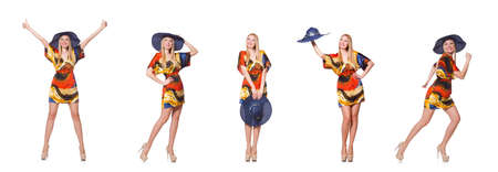 The pretty young woman in short dress isolated on whiteの写真素材