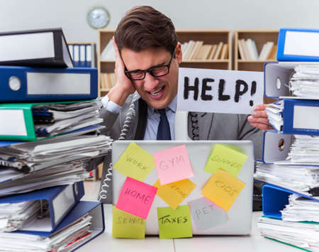 Busy businessman asking for help with work