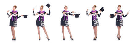 Woman magician isolated on the white backgroundの写真素材