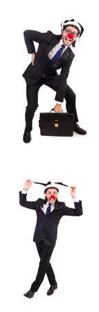 Funny clown businessman isolated on the white backgroundの写真素材