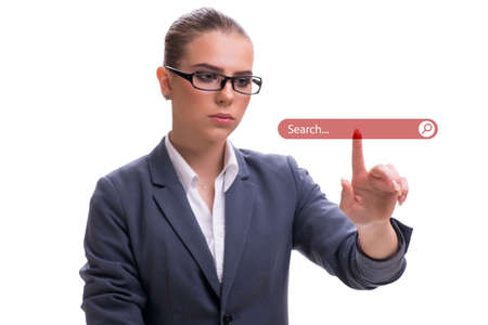 Search concept with businessman pressing buttonの写真素材