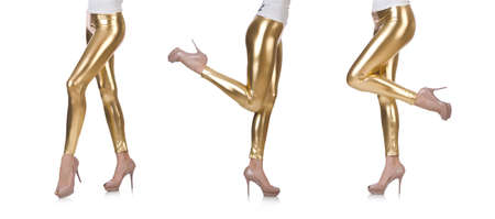 Woman legs with stockings on white backgroundの写真素材