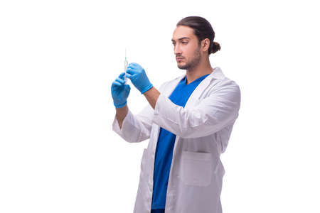 Young male doctor isolated on whiteの写真素材