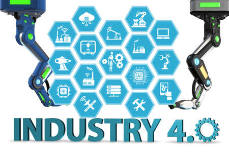 Industry 4.0 concept with various stages - 3d renderingの写真素材