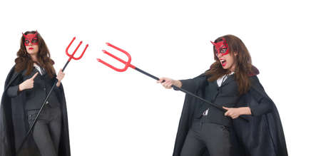 Female wearing devil costume and trident