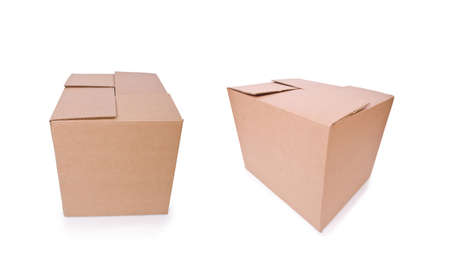 The carton boxes isolated on the white backgroundの写真素材