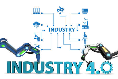 Industry 4.0 concept with various stages - 3d renderingの写真素材