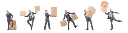 Businessman with box isolated on the white