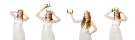 Woman with crown isolated on whiteの写真素材