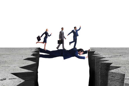 The businessman acting as a bridge in support concept