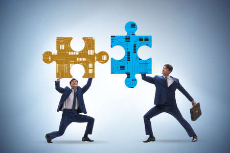 Digital transformation concept with jigsaw puzzleの写真素材