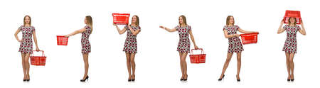 Woman in shopping concept isolated on whiteの写真素材