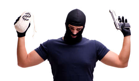 Robber wearing balaclava isolated on white