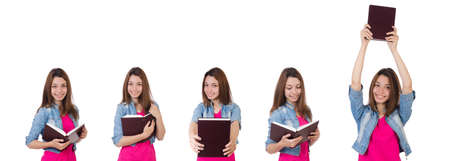 Student girl with books on white