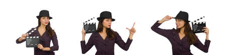 Woman with movie clapboard isolated on the white