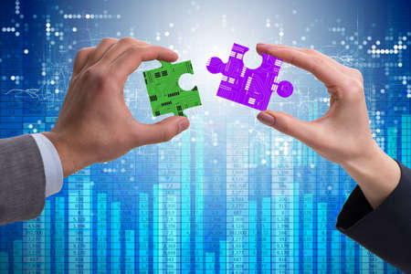 Digital transformation concept with the jigsaw puzzle