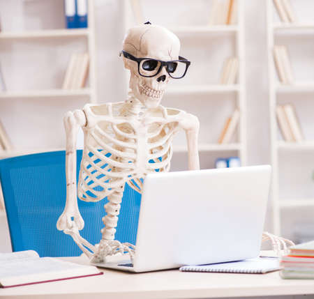 Skeleton businessman working in the office