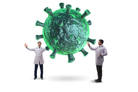 Coronavirus concept with doctor looking for cureの写真素材