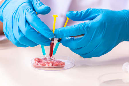 Young male nutrition expert testing food products in lab