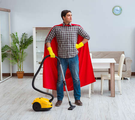 Super hero cleaner working at homeの写真素材