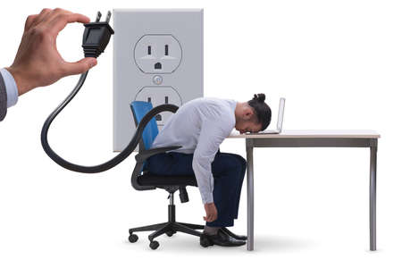 The businessman losing energy to work