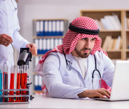 The arab doctor working in the lab hospitalの写真素材