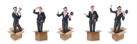 The woman businesswoman with loudspeaker inthe box