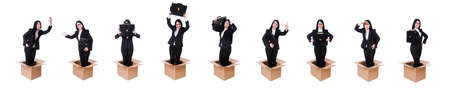 The businesswoman in thinking out of box conceptの写真素材