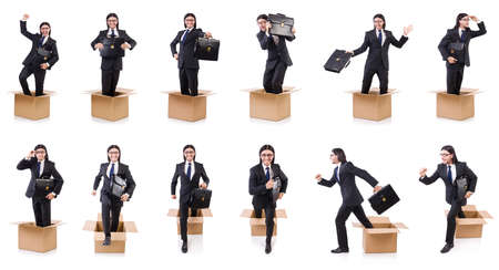 Man in thinking out of the box conceptの写真素材