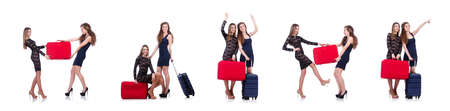 Woman going to summer vacation isolated on whiteの写真素材