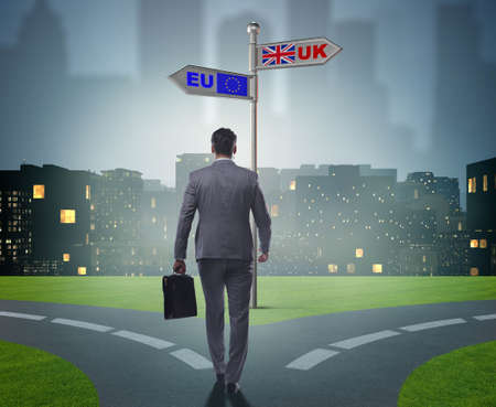 The businessman in brexit concept - uk leaving euの写真素材